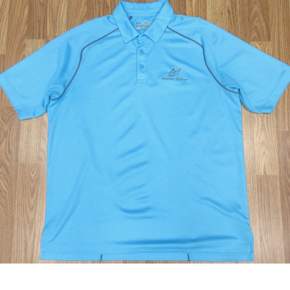 UNDER ARMOUR HEATGEAR POLO SHIRT POLY/SPANDEX AQUA BLUE & GRAY X-LARGE, XL